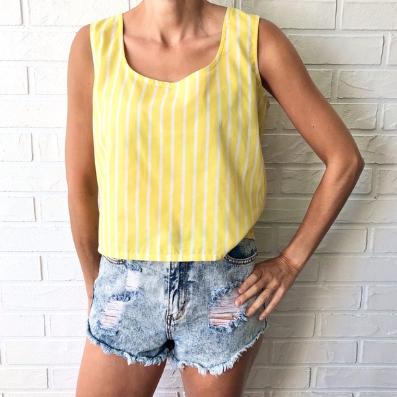 Vintage boxy cotton yellow and white stripe tank - Picture 2 of 9